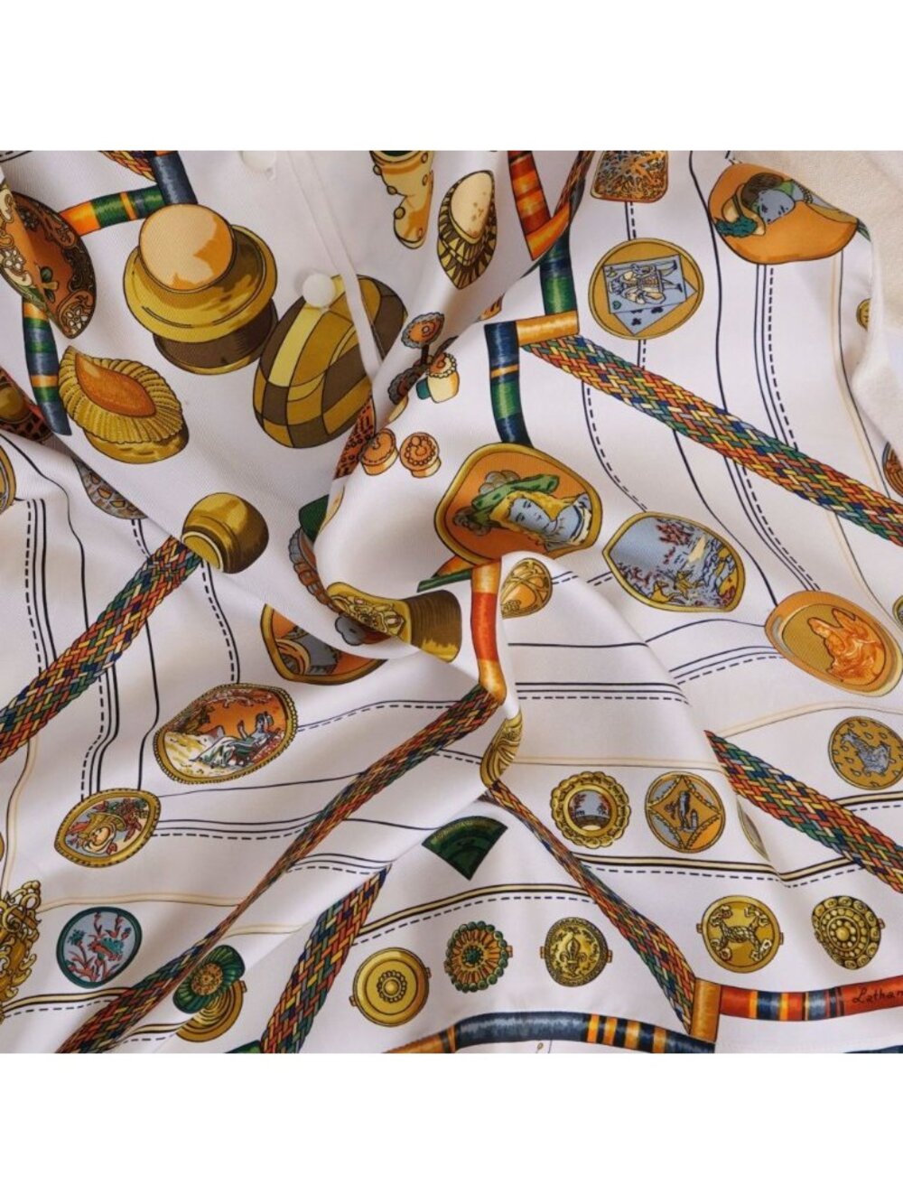 Hermes Shirt Blouse Long Sleeve Allover Pattern Silk Cut - Picture 6 of 7